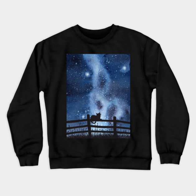 Night full of Sky Watercolor Galaxy Painting Crewneck Sweatshirt by dragonstarart